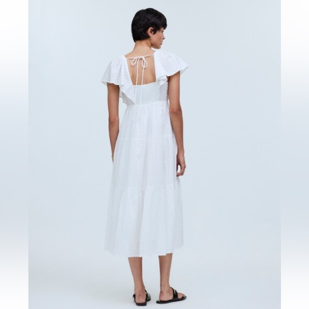 Madewell Tie Back Flutter Sleeve Tiered Midi Dress White Cottagecore 6 NEW - Picture 3 of 13